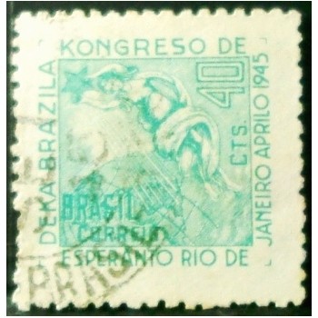 Imagem similar à do selo postal do Brasil de 1945 Congresso de Esperanto U