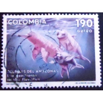 Imagem similar à do selo postal da Colômbia de 1991 The Amazon River Dolphin
