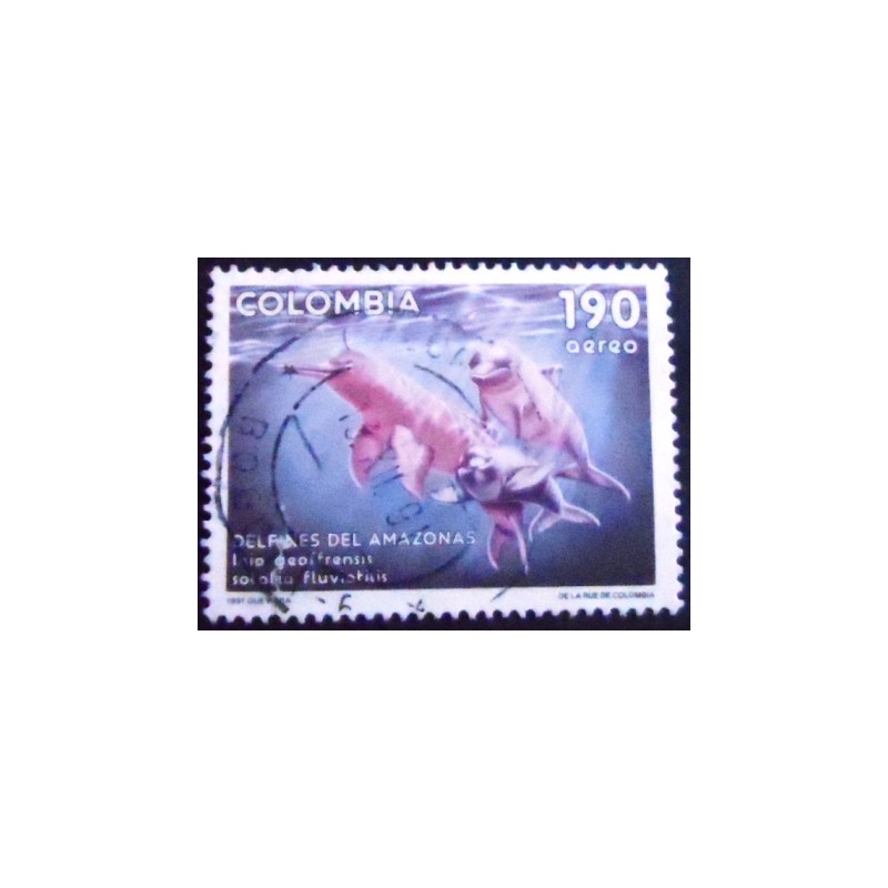 Imagem similar à do selo postal da Colômbia de 1991 The Amazon River Dolphin