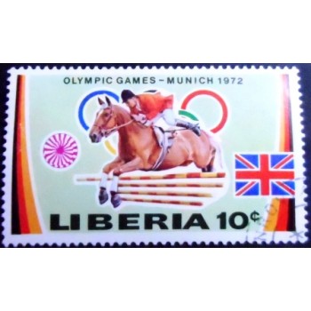 Imagem do selo postal da Liberia de 1972 Horse jumping