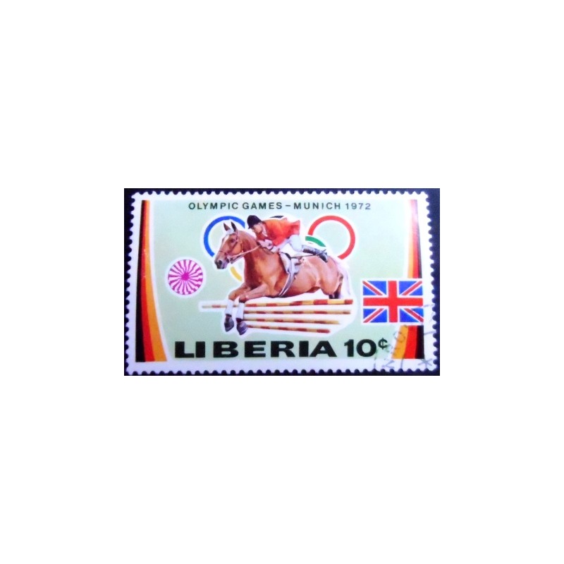 Imagem do selo postal da Liberia de 1972 Horse jumping