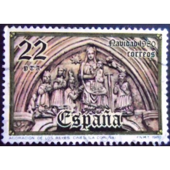 Imagem do selo postal da Espanha de 1980 Entrance to the Church of Cinis