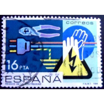 Imagem do selo postal da Espanha de 1984 Prevention of Electrical Hazards