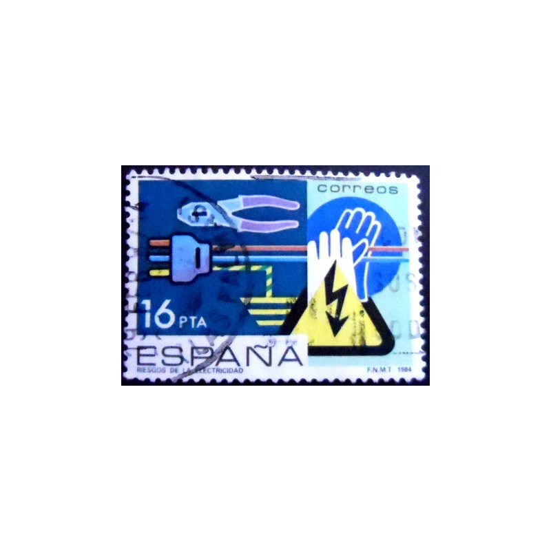 Imagem do selo postal da Espanha de 1984 Prevention of Electrical Hazards