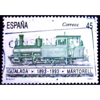 Imagem do selo postal da Espanha de 1993 Igualada- Martorell Railway
