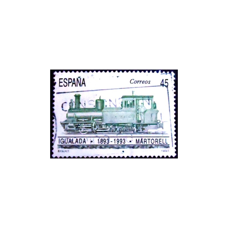 Imagem do selo postal da Espanha de 1993 Igualada- Martorell Railway