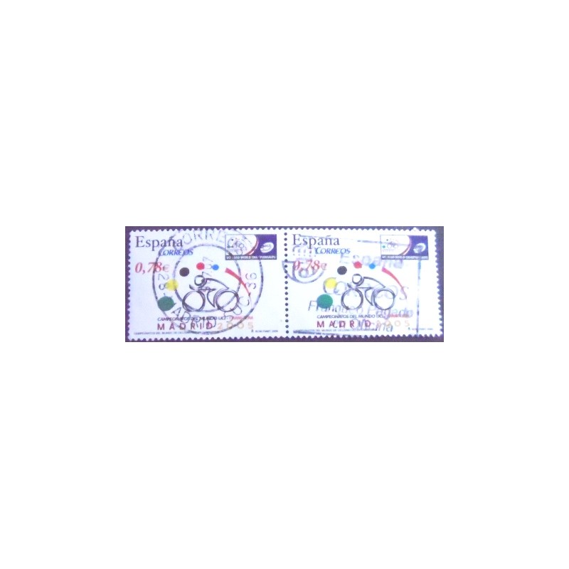 Imagem do par de selos postais da Espanha de 2005 World Cycling Championships