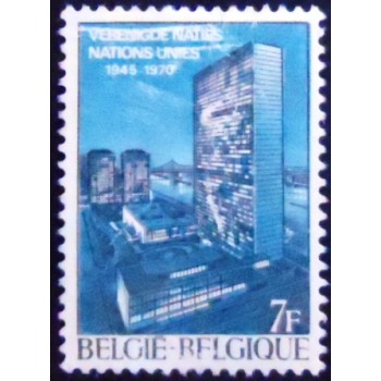 Imagem do selo postal da Bélgica de 1970 U.N.O. building in New-York