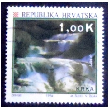 Imagem do selo postal da Croácia de 1994 Waterfall Skradinski buk in Krka National Park