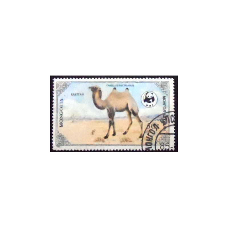 Imagem do selo postal da Mongólia de 1985 Bactrian Camel