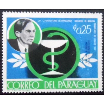 Imagem do selo postal do Paraguai de 1968 Christiaan Neethling Barnard