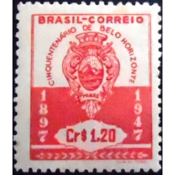 Imagem do selo postal de 1947 Cinquentenário de Belo Horizonte M