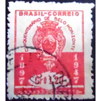 Imagem do selo postal de 1947 Cinquentenário de Belo Horizonte U
