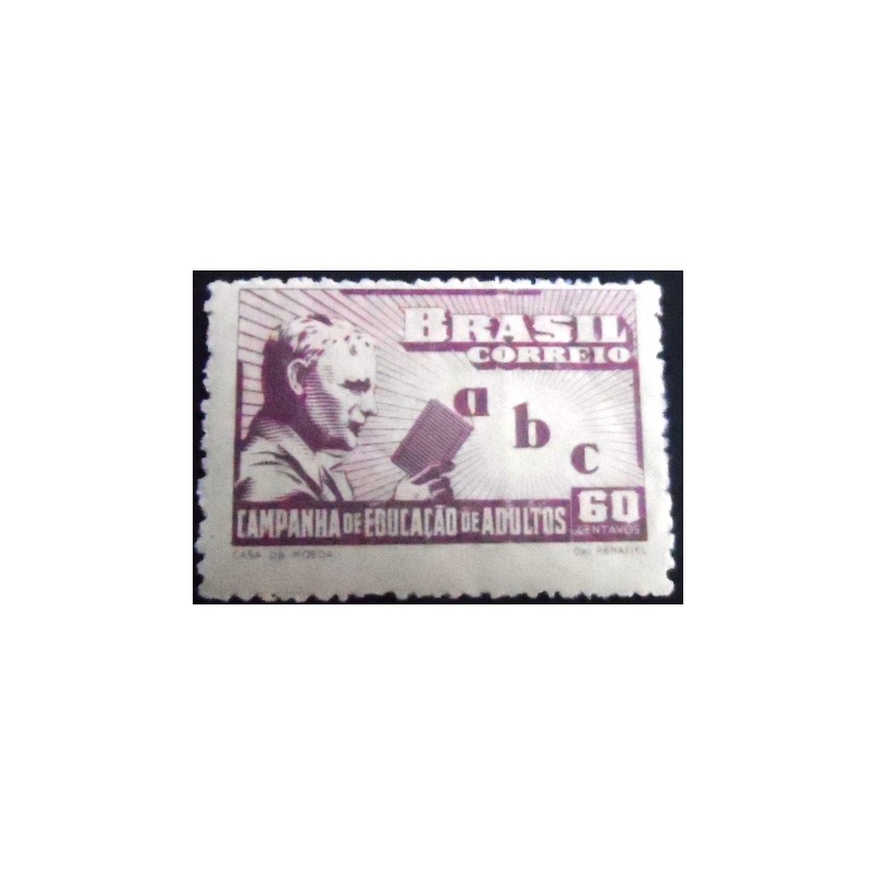 Selo postal do Brasil de 1949 Alfabetização de Adultos - Variedade A para cima