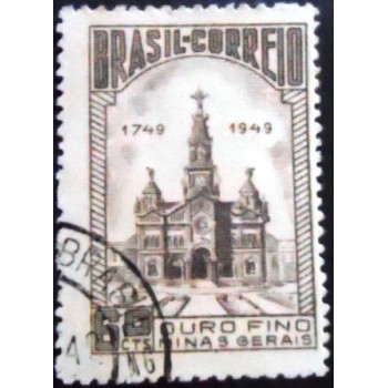 Selo postal do Brasil de 1949 Tricentenário de Ouro Fino U