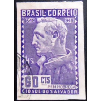 Selo postal do Brasil de 1949 4º Centenário da Bahia U