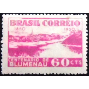 Imagem do selo postal de 1950 Centenário de Blumenau M