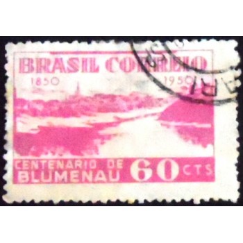 Imagem do selo postal de 1950 Centenário de Blumenau U