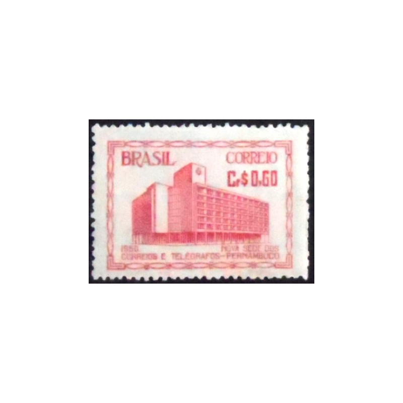 Selo postal do Brasil de 1951 Edifício Correios PE 60 M