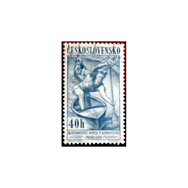 Selo postal da Tchecoslováquia de 1959 Canoeing