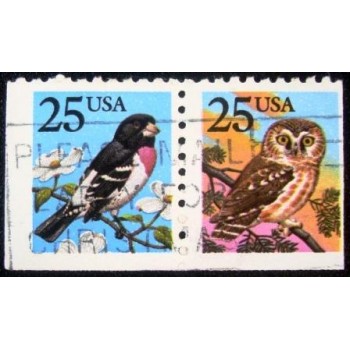 Se-tenant dos Estados Unidos de 1988 Rose-breasted Grosbeak and Boreal Owl E