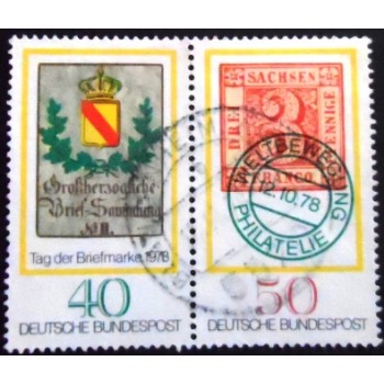Se-tenant da Alemanha de 1978 Posthouse Shield 1850 3pf. stamp of Saxony
