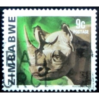 Selo postal do Zimbabwe de 1980 Black Rhinoceros