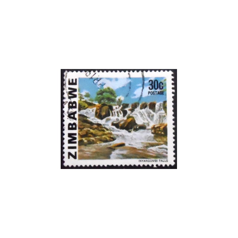 Selo postal do Zimbabwe de 1980 Inyangombi Falls