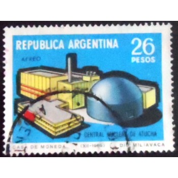 Selo postal da Argentina de 1969 Central Nuclear Atucha