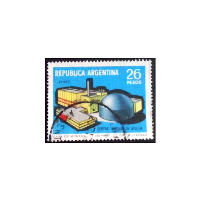 Selo postal da Argentina de 1969 Central Nuclear Atucha