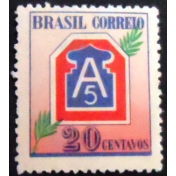 Selo postal do Brasil de 1945 Emblema V Exército EUA M