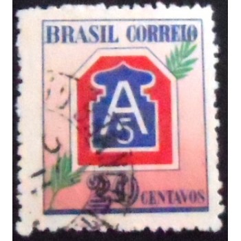 Imagem similar à do selo postal do Brasil de 1945 Emblema V Exército EUA U