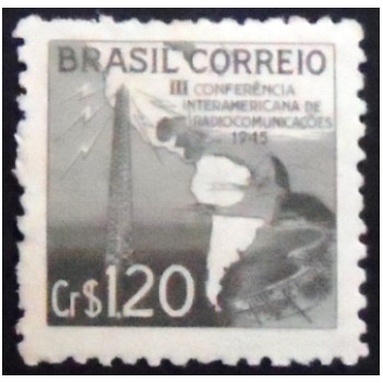 Imagem do selo postal do Brasil de 1945 Radiocomunicações N