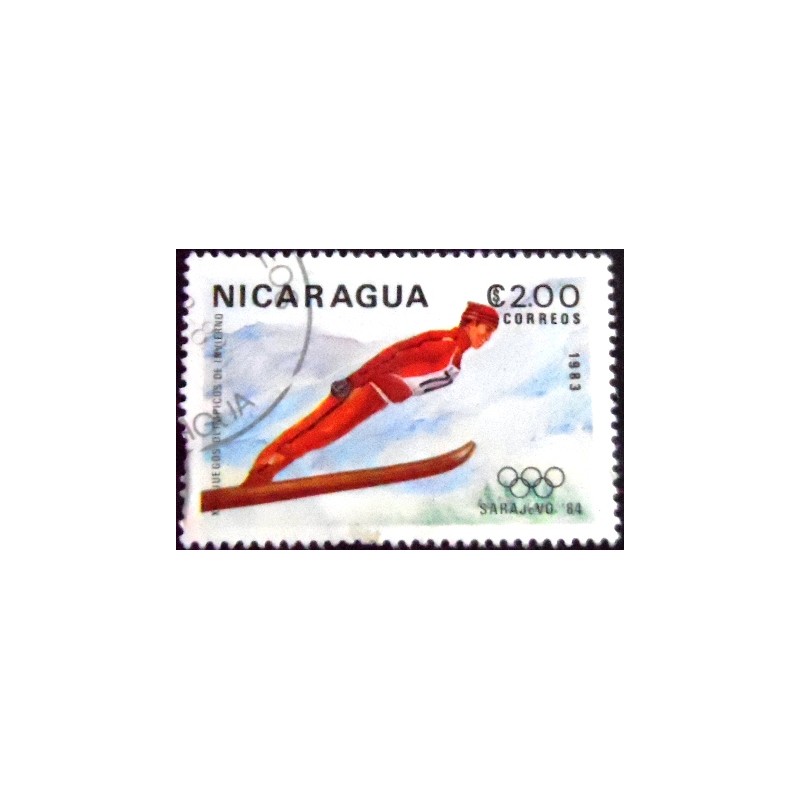 Selo postal da Nicarágua de 1983 Ski Jumping MCC