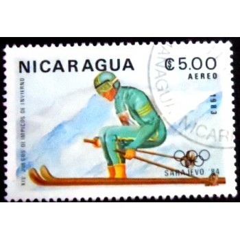 Selo postal da Nicarágua de 1983 Alpine skiing