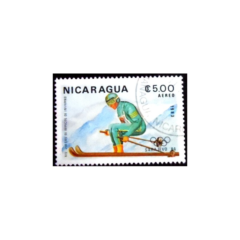 Selo postal da Nicarágua de 1983 Alpine skiing