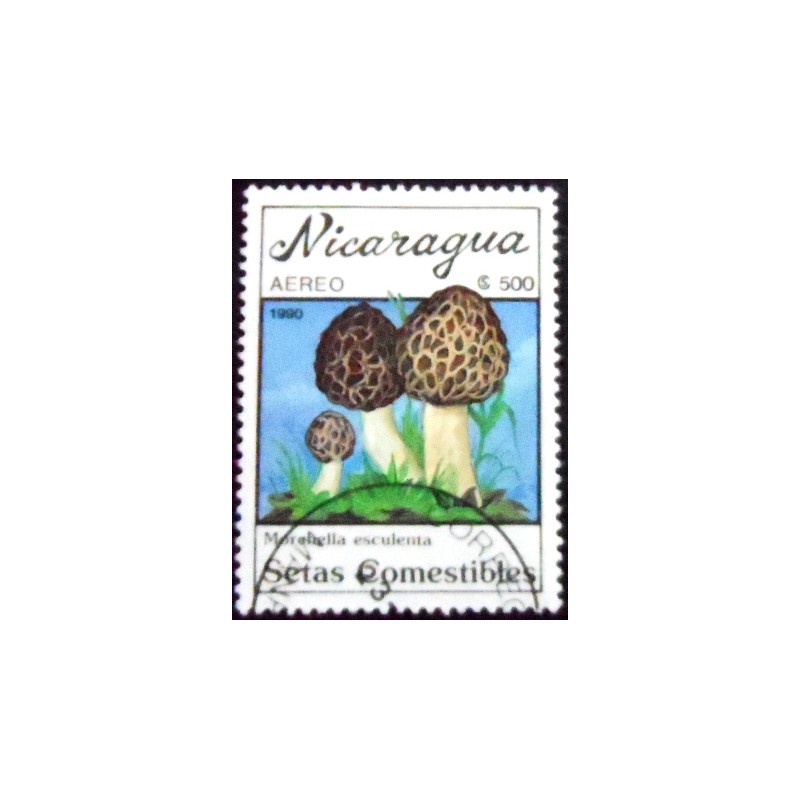 Selo postal da Nicarágua de 1990 Morchella esculenta