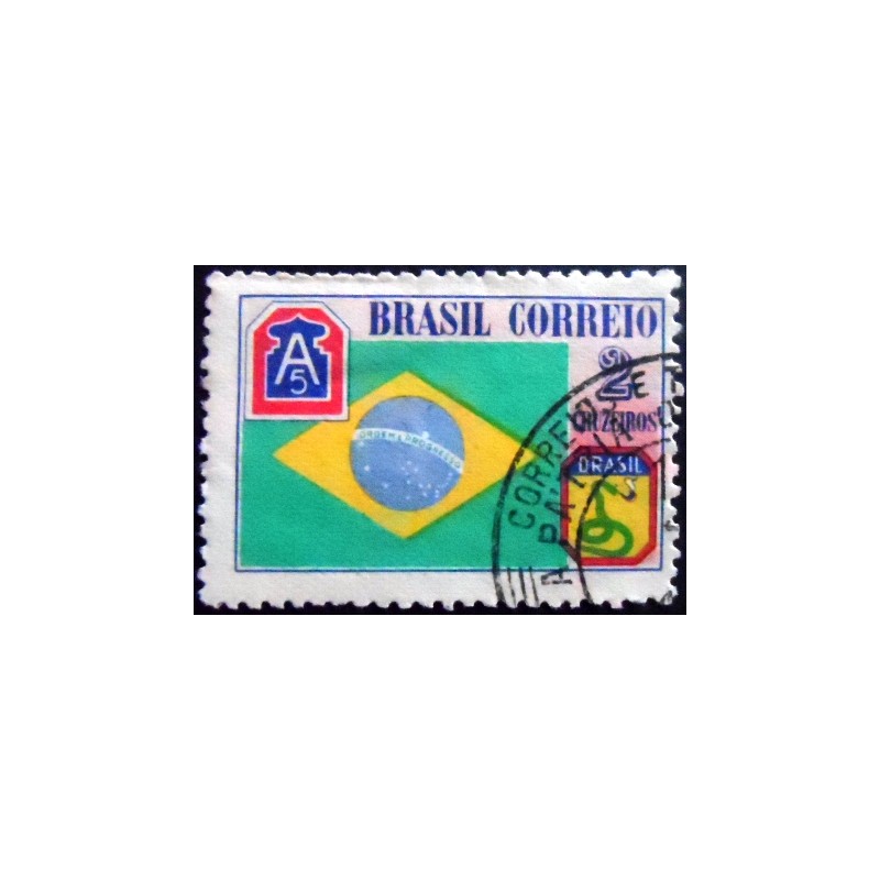 Imagem do selo postal do Brasil de 1945 bandeira Brasileira U