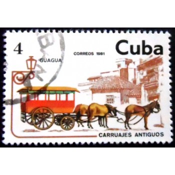 Imagem do selo postal de Cuba de 1981 Horse bus