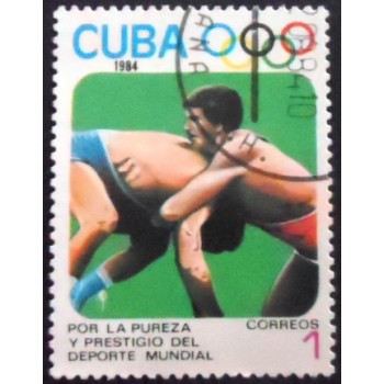 Imagem do selo postal de Cuba de 1984 Greco-Roman wrestling