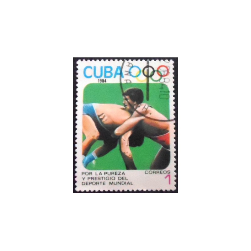 Imagem do selo postal de Cuba de 1984 Greco-Roman wrestling