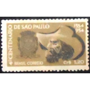 Imagem do selo postal de 1953 Bandeirante e Brasão M variedade B