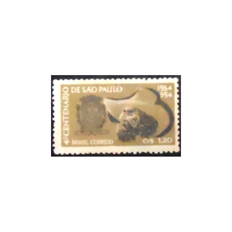 Imagem do selo postal de 1953 Bandeirante e Brasão M variedade B