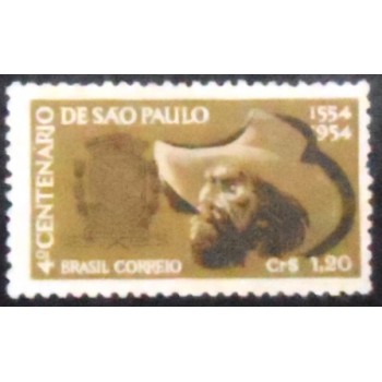 Imagem do selo postal de 1953 Bandeirante e Brasão M variedade B