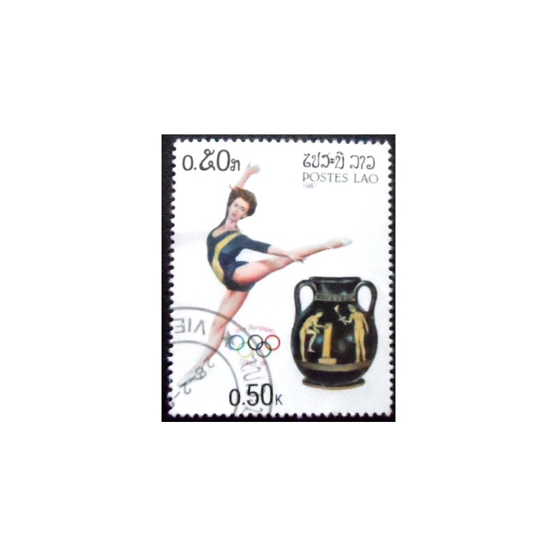 Selo postal do Laos de 1987 Gymnast and urn