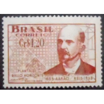 Imagem do selo postal de 1953 Engenheiro Aarão Reis variedade A