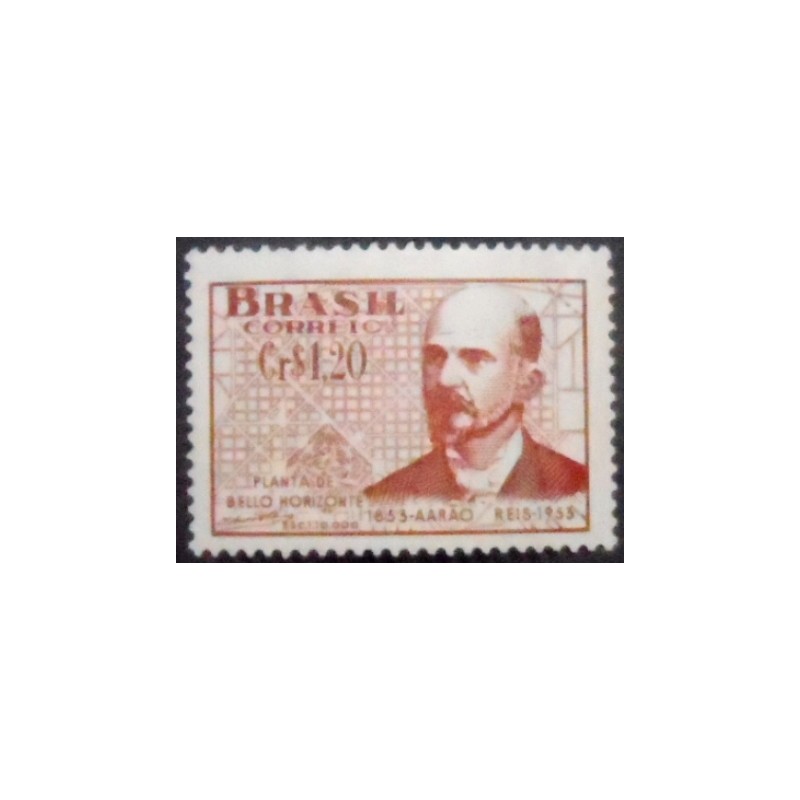 Imagem do selo postal de 1953 Engenheiro Aarão Reis variedade A
