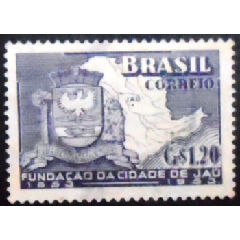 Imagem do selo postal de 1953 Centenário de Jaú N