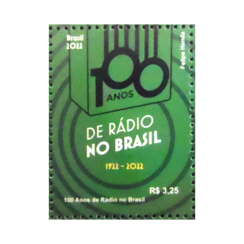 Imagem do selo postal do Brasil de 2022 100 Anos de Rádio no Brasil