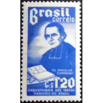 Imagem do selo postal de 1954 Marcelino Champagnat M